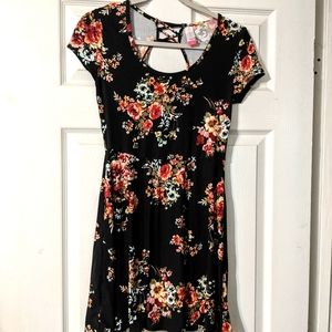 Black floral dress.
